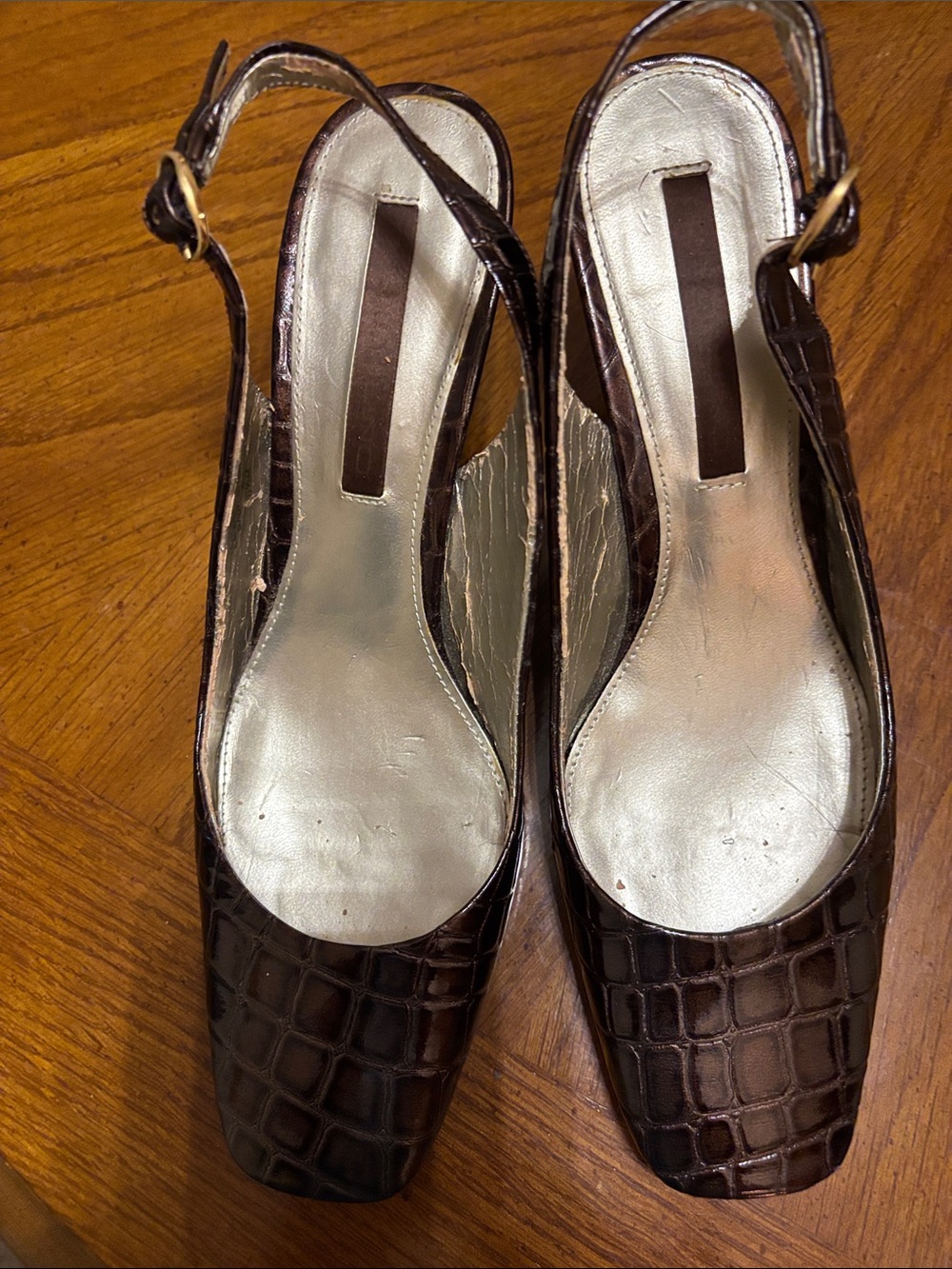 Bandolino Dark Brown Croc-Embossed Slingback Heels